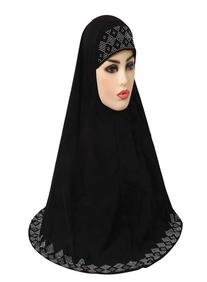 ZGMYC حجاب نسائي أنيق طويل مرصع بأحجار الراين اللامعة من ZGMYC، لون أسود - Image 2